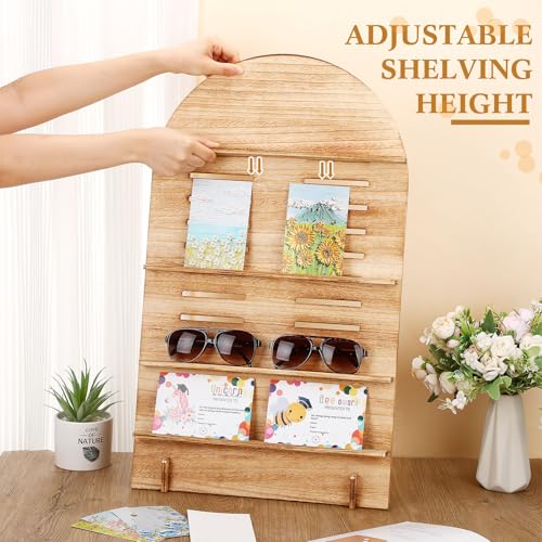 DoubleFill 5 Tier Wooden Earring Display for Vendor Arch Jewelry Display Stand Rack with Adjustable Height for Retail Selling - color: Brown