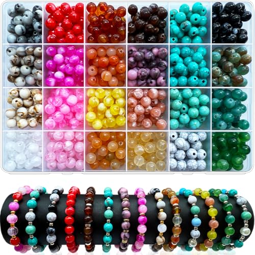720Pcs 8mm Acrylic Round Beads for Jewelry Making, Bohemian Style Round Bead Faux Turquoise White Crack Bead Plastic Bubble Gum Beads for Bracelets Making Kit DIY Necklace Crafts - color: Crack 8mm