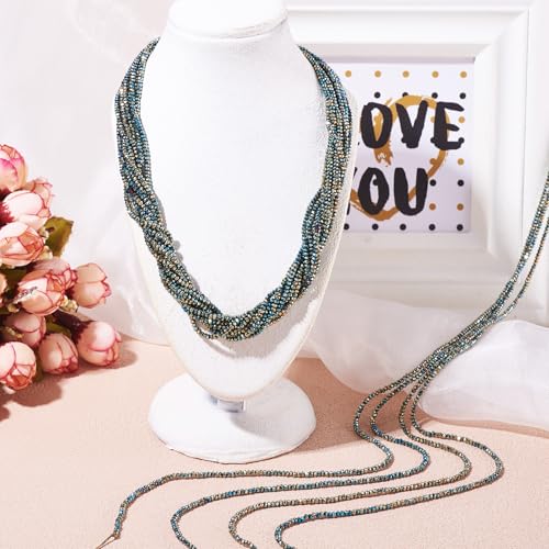 FASHEWELRY 10 Strands Briolette Faceted Glass Beads 2mm Rondelle Crystal Glass Spacer Beads Green Plated for Necklace Bracelet Jewelry Making - color: Green Plated, size: 2mm
