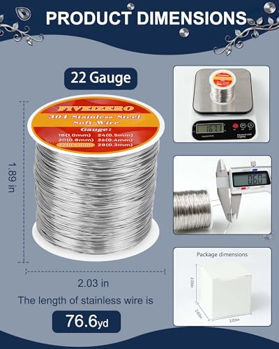 FIVEIZERO 22 Gauge 304 Stainless Steel Wire for Jewelry Making,76yd Stainless Steel Jewelry Wires Thin Metal Craft Wire for Necklace,Bracelet,Earring,Bead Stringing,DIY,Floral and Home Crafts - size: 22 Gauge