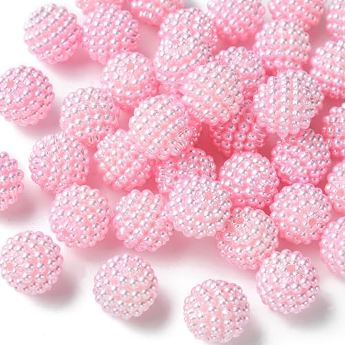 40pcs Round Acrylic Berry Beads, 12mm Large Chunky Bubblegum Beads Loose Spacer Ball Bead for Jewelry Making Earrings Necklaces Bracelets DIY Beading Crafts, Pearl Pink - color: Pearl Pink