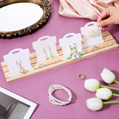 3 Slot Wooden Earring Display Stand Portable Jewelry Holder Wood Earring Show Tray 11.8×3×0.6 Inch Business Card Holder Rectangle Craft Show Tray for Small Jewelry Ring Earrings Cards Display