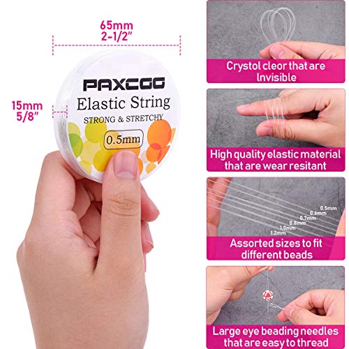 Elastic Thread for Jewelry Making, Paxcoo 6 Rolls Beading String for Bracelet Making, Clear Jewelry String Bracelet String with 2 Pcs Beading Needles for Bracelets and Jewelry Making (Assorted Sizes) - style: Crystal Clear