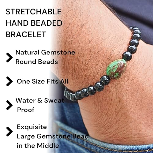 Black Obisidian Bracelets for Men 8" Inch Full Stretch Healing Crystal Bracelet, Beaded Charm Bracelet for Men Gifts Fathers Day Anniversary Birthday Gifts for Him - color: Chrysoprase & Black Obsidian Charm Bracelets
