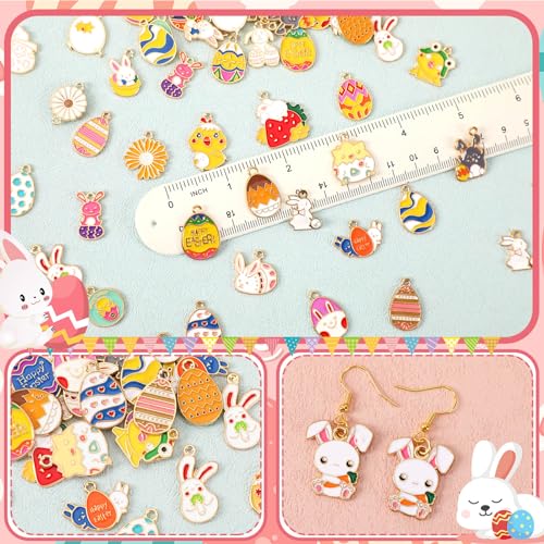 SANNIX 350pc Easter Charms for Jewelry Making - Bulk Easter Egg Bunny Rabbit Pendant Charms for Bracelet, Necklace, Earring Crafts - color: Easter Color
