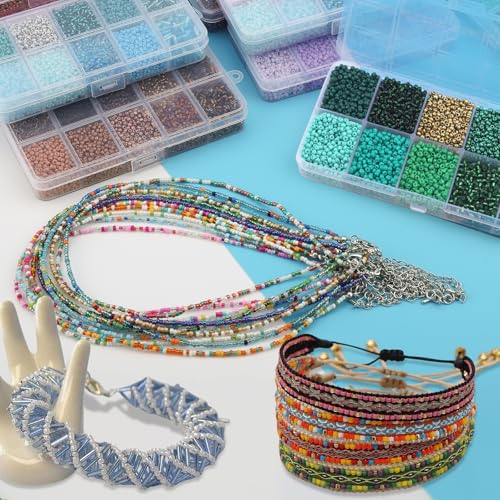 Approx 5000pcs 12/0 Glass Seed Beads for Jewelry Making, 2mm Mix 10 Colors Tube Beads Glass Bugle Beads Waist Beads Kit for Bracelets Necklaces Earrings DIY Supplies (Lake Blue) - color: Lake Blue