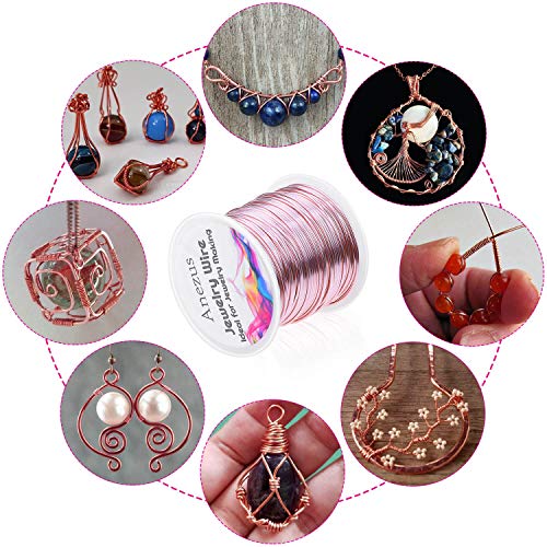 Anezus 18 Gauge Jewelry Wire for Jewelry Making, Anezus Craft Wire Tarnish Resistant Copper Beading Wire for Jewelry Making Supplies and Crafting (18 Gauge, Rose Gold) - color: Rose Gold Pink