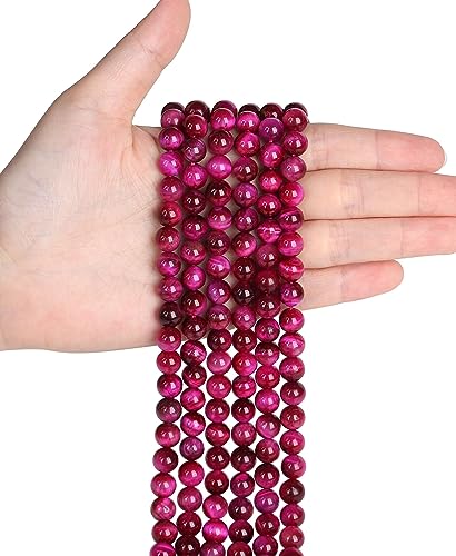 LAIDANLA Rose Pink Tiger Eye Stone 8mm Natural Stone Beads Round Loose Gemstone Beads for DIY Bracelet Necklace Earrings Jewelry Making Polishing Beading Crystal 96PCS 2 Strand 32" - color: Y-Rose Pink Tiger Eye, size: 8mm