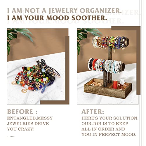 LadyRosian 2 Tier Wooden Display Jewelry Accessory Stand Jewelry Bracelet Holder Bangle Watch Necklace Storage Jewelry Box Organizer, (Brown-2 layers) - color: Brown 2-Tier