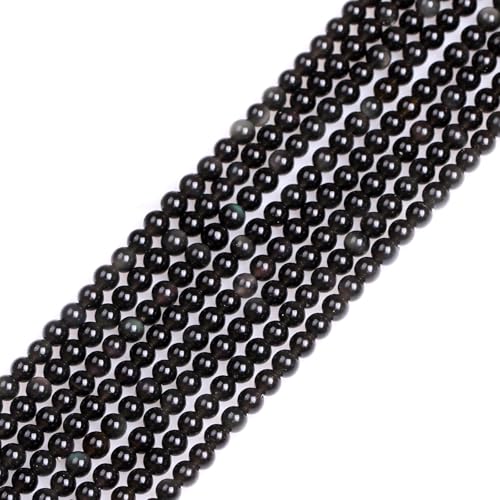 GEM-Inside Natural 4mm Black Obsidian Gemstone Loose Beads Round Energy Power Beads for Jewelry Making 15" - color: Black Obsidian, size: 4mm