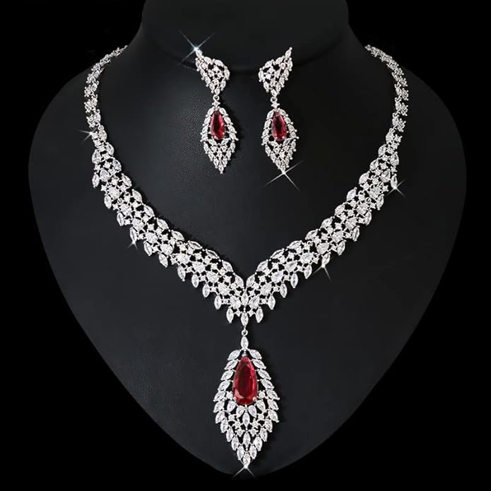 14K Gold Natural Crystal Jewelry Set for Women,Sparkling Wings Shape Crystal Pendant Necklace and Drop Earrings Set,Fashion Wedding Bridal Jewelry Set