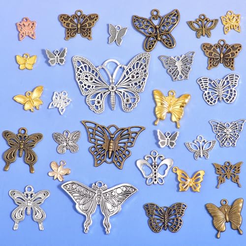 stino 100g Metal Pendant Charms for Jewelry Making, Bulk Silver & Gold Plated Charms for Braclet Necklace Crafts, Animal Plant Flower Pet and so on - color: Butterfly Mixed Color