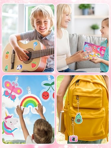 FUN LITTLE TOYS 24Pcs Diamond Art Kits, Diamond Painting Kits, Arts and Crafts for Kids Ages 6-12, Gem Art As Gifts Ideas for Girls and Boys, Small Diamond Painting Stickers, Kids Craft Age 6+