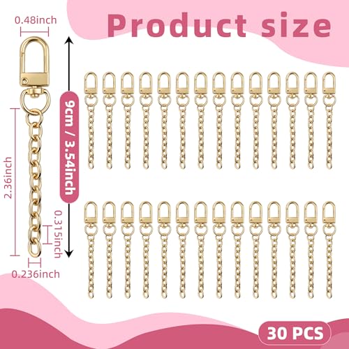NCIWAN 30 PCS Keychain Making Kit Swivel Snap Hook Lobster Claw Clasps and Extender Chain Gold Metal Keychain Clips with Key Ring Bulk for DIY Craft Supplies Jewelry Key Chain Bags Accessories Gift - color: Gold 30