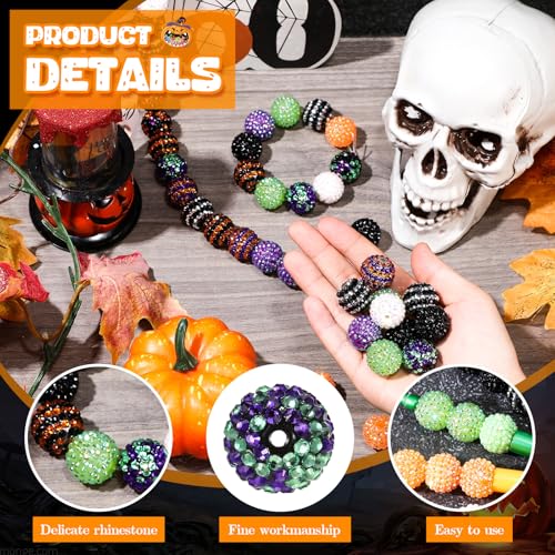 40 Pcs 20 mm Rhinestone Beads Bulk Crystal Round Disco Ball Chunky Bubblegum Beads for Pens Bracelets Charms Craft European Style Jewelry Making Supplies Christmas(Halloween Color) - color: Halloween Color