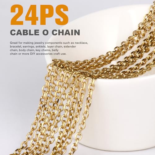 Cadikez 24PCS Gold Rolo Cable Chain Necklace Bulk, 1.5mm 18inch 18K Gold PVD Plated Stainless Steel Finished Oval Cable Link Chains for Necklace Jewelry Making - color: 1.5mm Gold Color