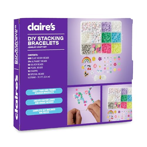 Claire’s DIY Bracelet Kit – 895-Piece Jewelry Making Supplies Set| Clay Heishi Beads, Alphabet, Charms, String| Friendship Bracelet Kit for Girls| Arts & Crafts Activity| Fashion Accessory Gift Age 8+