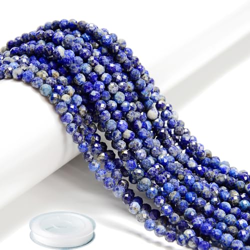 AD Beads Natural Gemstone Diamond-Cut Micro-Faceted Round Tiny 4mm Small Round for DIY Necklace Jewelry Making Beads (Lapis) - color: Lapis