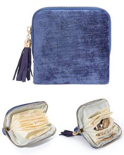 COOLYOUTH Travel Jewelry Case Organizer for Women Portable Jewelry Box with Small Pouches Mini Jewelry Bag for Rings, Bracelets, & Bangles with Smooth Metal Zipper (Royal Blue) - color: Royal Blue