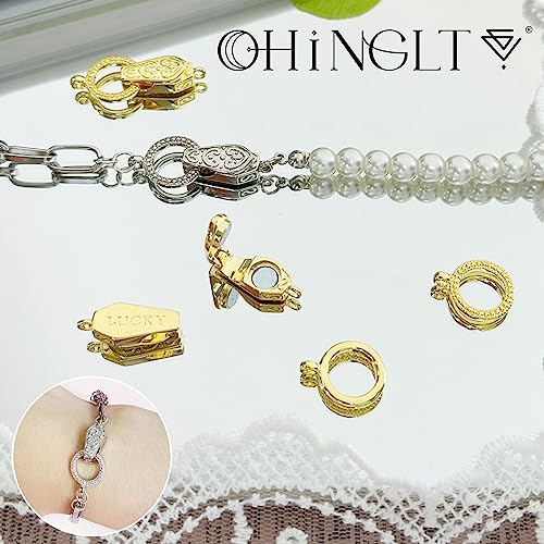 OHINGLT Fold Over Magnetic Necklace Clasps and Closures 18K Gold and Silver Plated Brass with Loop Magnet Converter for DIY Bracelet Jewelry Making - color: 2Pcs Silver-A