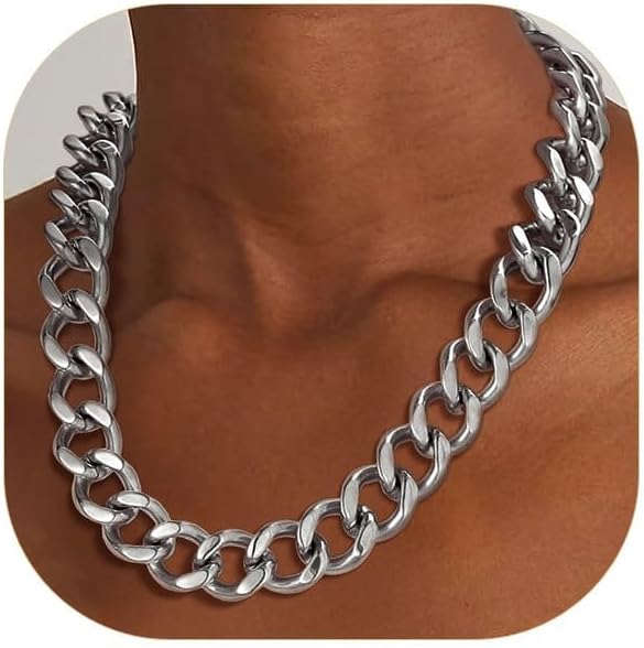 ChainsPro Cuban Link Chain for Women,Stainless Steel Chunky Necklace Silver/Gold Plated Thick Chain Choker, 12/16/20 mm Width,18" and 20" Punk Hip Hop Trendy Non Tarnish Jewelry Gifts