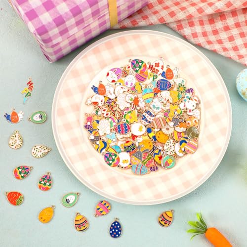 SANNIX 350pc Easter Charms for Jewelry Making - Bulk Easter Egg Bunny Rabbit Pendant Charms for Bracelet, Necklace, Earring Crafts - color: Easter Color