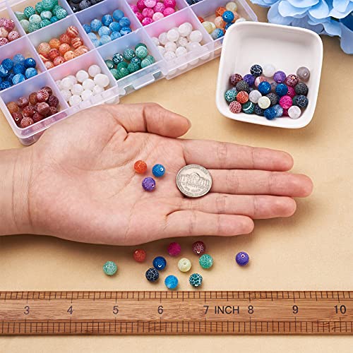 Craftdady 300pcs Natural Round Crackle Agate Beads 8mm Frosted Weathered Agate Gemstone Loose Beads for Bracelets Necklaces Earrings Jewelry Crafts Making, 15 Colors - color: 15 Colors Crackle Agate