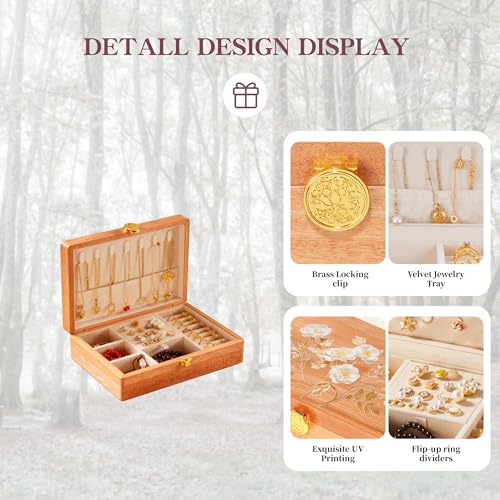 Travel Jewelry Case Small Wood Jewelry Organizer Jewelry Box for Women (Pine Wood Print A) - color: Pine Wood Print A