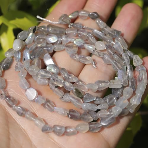 Natural Stone Beads 6-8mm Labradorite Oval Irregular Freeform Tumbled Loose Gemstone Beads for Jewelry Making 15 Inch Strand 50-55 Pcs - color: Labradorite-1 strand15”-approx. 55 beads