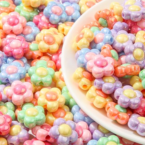 150pcs Ab Color Flower Acrylic Beads Rainbow Sun Flower Beads for Jewelry Making Handmade DIY Bracelet, Charms Keychain Craft Supplies (Sun Flower) - color: sun flower