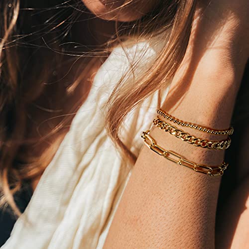 Waterproof Gold Chain Bracelet For Women Non Tarnish,14K Gold Plated Link Dainty Bracelets Stake Layered Bracelet Set Hypoallergen Gold Jewelry - color: Style-6