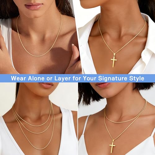 Jewlpire 1.3mm Box Chain 14K Gold Plated 925 Sterling Silver Chain Necklace for Women, Thin & Sturdy Womens Chains Necklace 14 16 18 20 22 24 26 Inches - color: 14K Gold Plated, size: 26 Inches