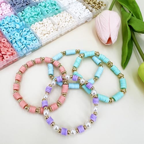 MIIIM Pastel Clay Beads Kit for Bracelets Making, Heishi Beads, Clay Charms and Gold Spacer for Jewelry Making, Friendship Bracelet Kit for Crafts, Concert, Raves, Gifts - color: Pastel