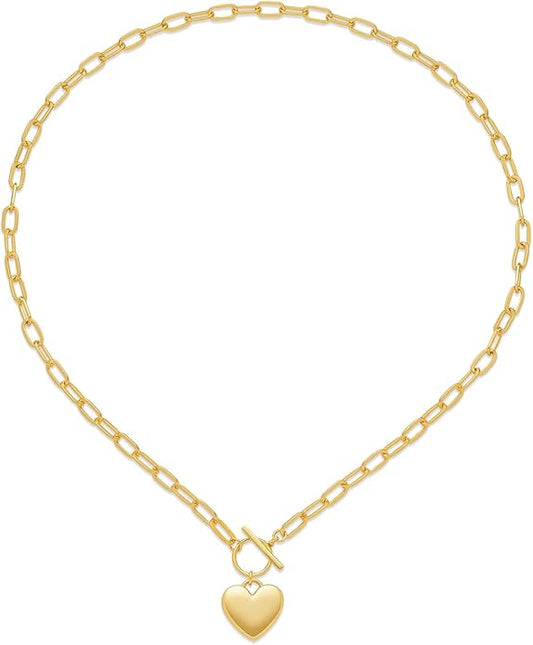 Heart Necklaces for Women, 14K Gold Plated Heart Pendant Necklaces for Women Trendy Heart Locket Chunky Gold Necklace Dainty Gold Chain Necklace Jewelry Christmas Birthday Gifts for Women