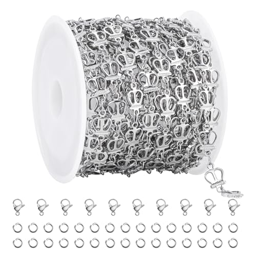 YOUBEIYEE 13 Feet Jewelry Chains Bulk Stainless Steel Silver Crown Links Chain for Jewelry Making Women Necklace DIY Jewelry Supplies Findings - color: Crown Silver