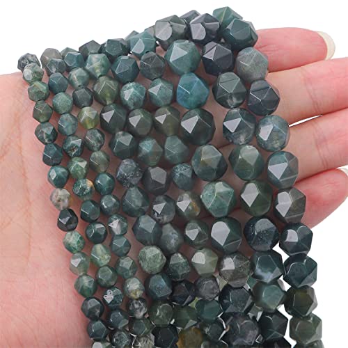 BEADIA Faceted Natural Moss Agate Stone Round Beads 8mm 36cm/Strand for Jewelry Making - color: Moss Agate, size: 8mm