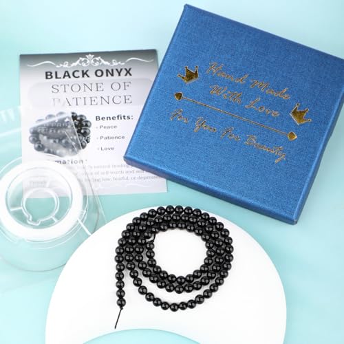 Natural Stone Beads Round Genuine Real Stone Beading Strand Loose Gemstones DIY Smooth Bead for Bracelet Necklace Earrings Jewelry Making (Black Onyx, 4mm 90 Pieces) - color: Black Onyx, size: 4mm 90pcs