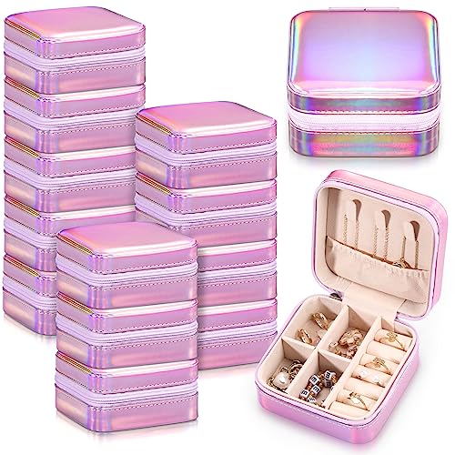 Yinkin 12 Pcs Mini Travel Jewelry Case Bridesmaid Proposal Gift Boxes, Small PU Leather Earring Organizer, Bulk Travel Accessories Portable Jewelry Holder(Glossy Pink) - color: Glossy Pink
