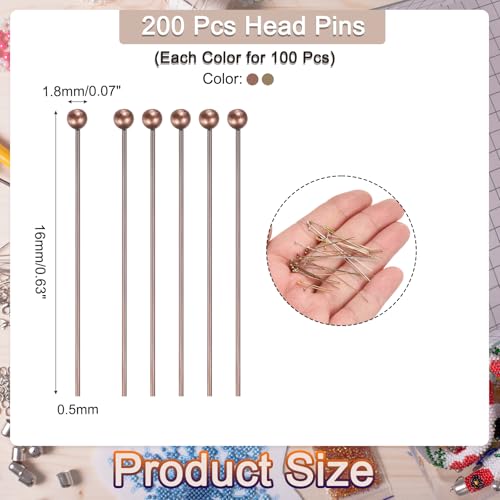 MECCANIXITY 200Pcs Plated Ball Head Pins Jewelry Making 24 Gauge 16mm Wire Head Pins Brass Ball Head Pins End Head Pins for DIY Craft Necklaces Bracelets Earrings, Bronze and Purple Bronze - color: Bronze and Purple Bronze, size: 16mm