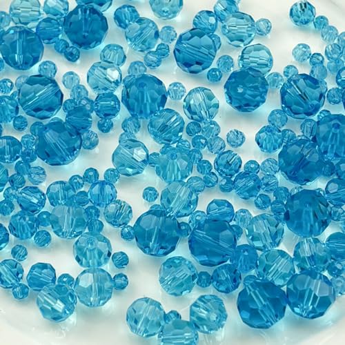 480pcs Crystal Glass Beads 3mm 4mm 6mm 8mm 10mm Round Faceted Glass Spacer Beads for Bracelets Necklace Earring DIY Jewelry Making Craft(Lake Blue) - color: Lake Blue