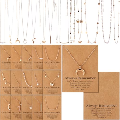 Kenning 30 Pcs Mother's Day Necklace Gifts Bulk Pendant Necklace Set for Women Gold Plated Acrylic Adjustable Clavicle Chain with Card - color: Gold, style: Stylish Mixed Style