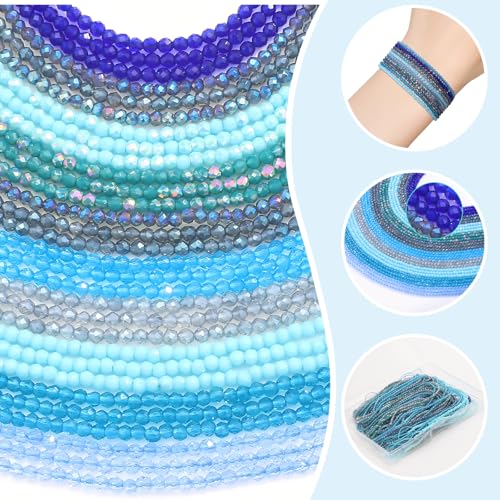 30 Strands 32 Faceted Glass Beads for Jewelry Making 4500pcs 2mm Miny Spacer Bead Round Small Craft Glass Beads for Bracelets Necklaces Earrings (Blue Series) - color: Blue