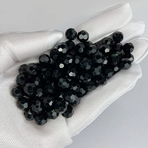 Jmassyang 100 Pieces 8mm Faceted Round Crystal Glass Beads Spacer Beads for Jewelry Making, Bracelets Necklaces Earrings Wind Chimes Suncatchers(Black) - color: Black, size: 8mm