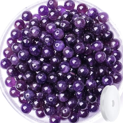 QINJIEJIE 60PCS Amethyst Beads 8mm Natural Stone Beads Round Loose Gemstone Bead for Bracelet Beading Purple Crystal Jewelry Making DIY Necklace Earrings 0.32" Stocking Stuffers - color: Amethyst, size: 60PCS
