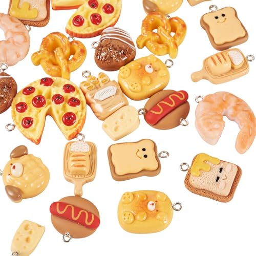 Craftdady Resin Plastic Miniature Food Snack Pendants Charms Ice Drink Juice Pendants Cute Bottle Fruit Keychain Charms Hang Ornament for DIY Craft Earring Bracelet Necklace Jewelry Making - color: Yellow Bread Toast