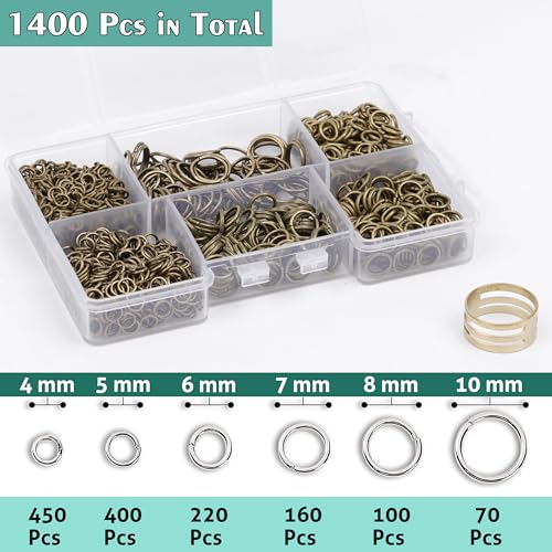 Jump Rings for Jewelry Making 1400 Pcs Nickel Jump Rings 4mm 6mm 5mm 7mm 8mm 10mm Jump Rings with Open/Close Tool for Necklace Bracelet Repair Keychains Jewelry Making Supplies(Nickel) - color: Nickel