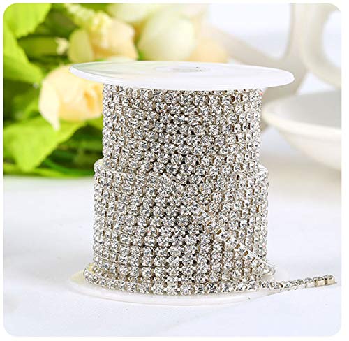 11 Yards 2mm Silver Crystal Rhinestone Close Chain Single Row Trimming Claw Chain Jewelry Crafts DIY (Silver) - color: silver