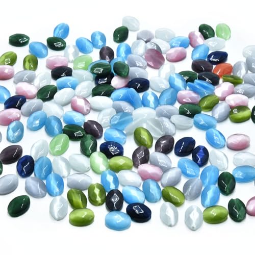 28pcs 10x14mm Mixed Colors Cat's Eye Flat Faceted Oval Stone Loose Gemstone Beads Semi-Precious Craft Supplies for DIY Jewelry Making - color: Faceted Oval Mixed Colors