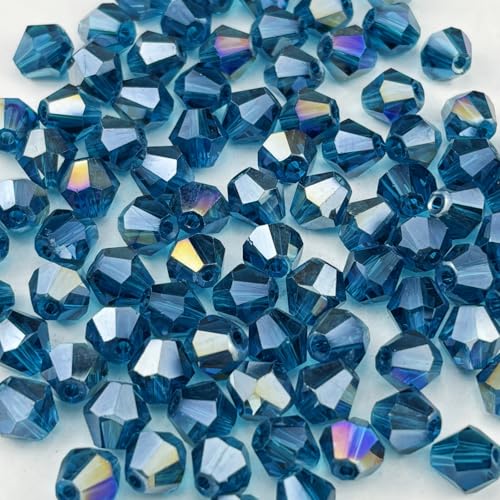 100pcs 8mm Bicone Crystal Glass Beads Faceted Bicone Crystal Beads Bulk Glass Spacer Beads for Bracelets Necklace Pendants Earrings DIY Jewelry Craft Making(Peacock Blue AB) - color: Peacock Blue AB, size: 8mm
