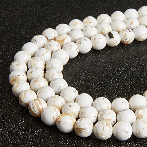 35pcs 10mm White Shell Turquoise Beads Natural Gemstone Beads Round Loose Beads for Jewelry Making - color: White Shell Turquoise, size: 10mm